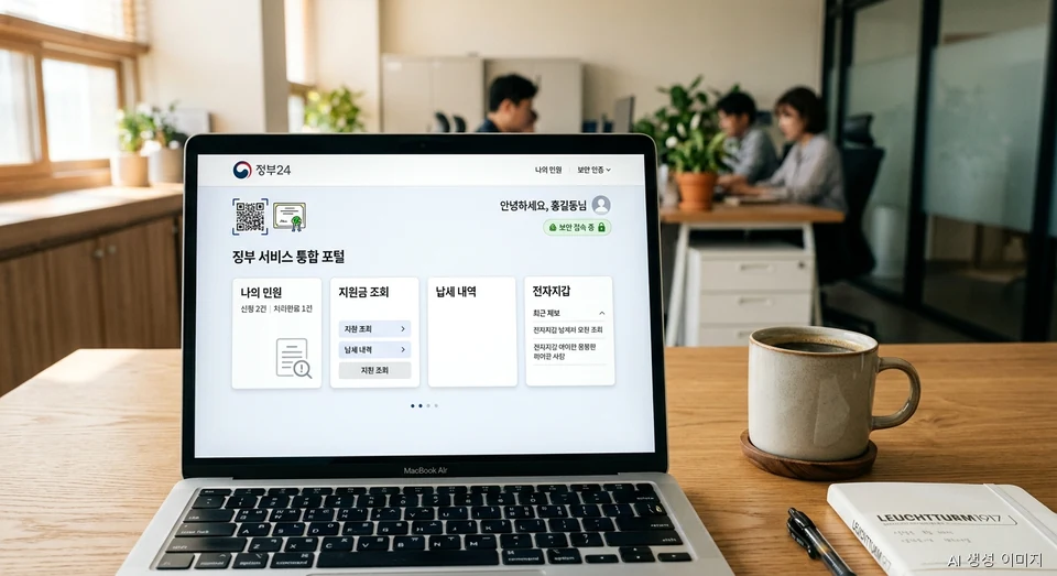 정부24+ 시스템 통합 개편 및 원스톱 디지털 행정 서비스 안내 (AI 생성 이미지)