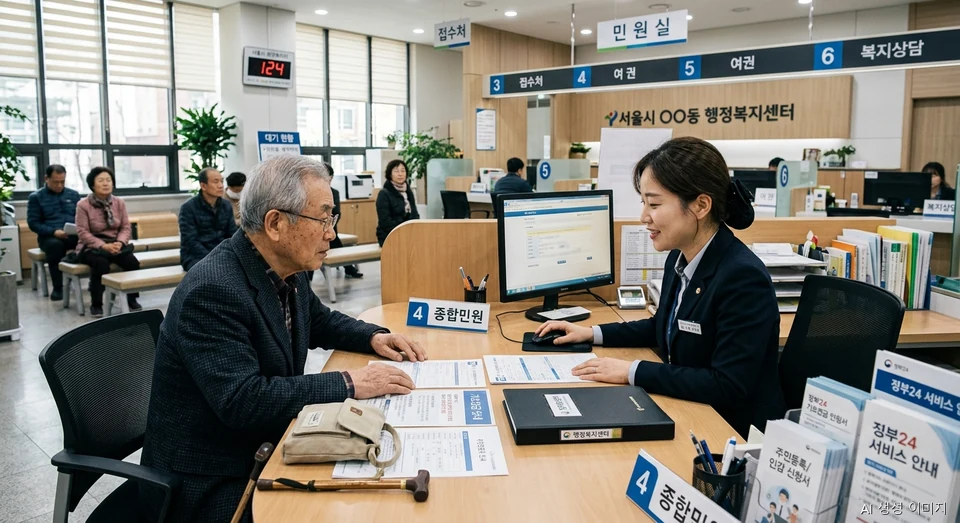 행정복지센터에서 복지멤버십 및 지원 혜택 상담을 진행하는 모습 (AI 생성 이미지)