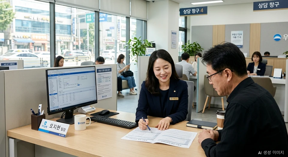대한민국 시중은행 창구에서 진행되는 부동산 및 실수요자 대출 상담 모습