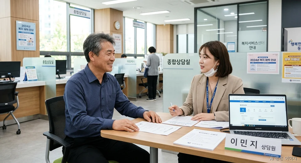 경남도 4050 중장년 맞춤형 복지 포인트 지원 및 상담 현장 (AI 생성 이미지)