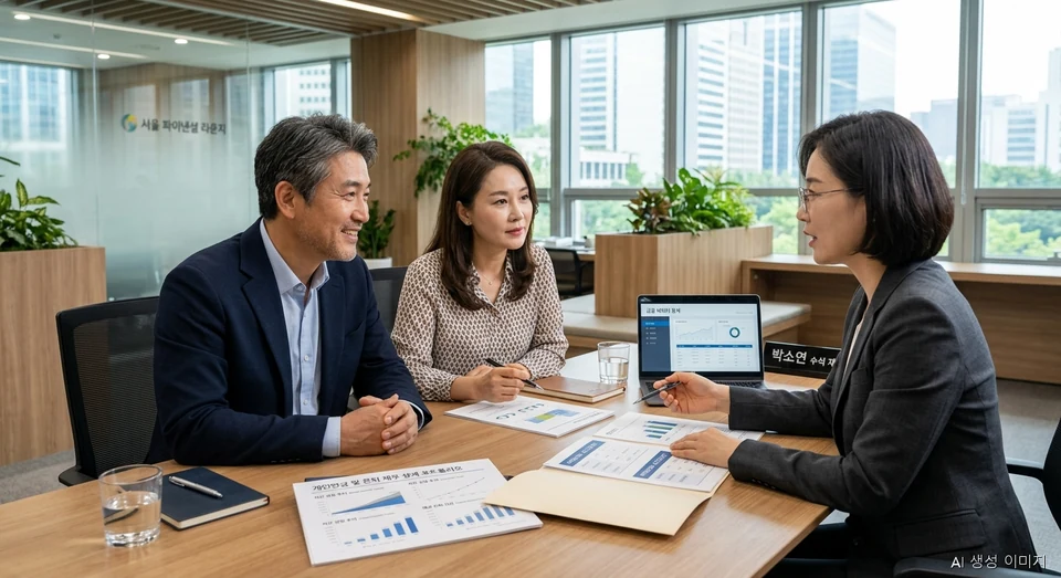 AI 생성 이미지: 노후 대비 절세 계좌 상담을 통해 자산 관리 전략을 세우는 한국인 부부의 모습